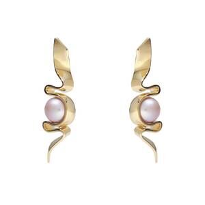 NEW LADY GREY women's pearl ribbon earrings in gold